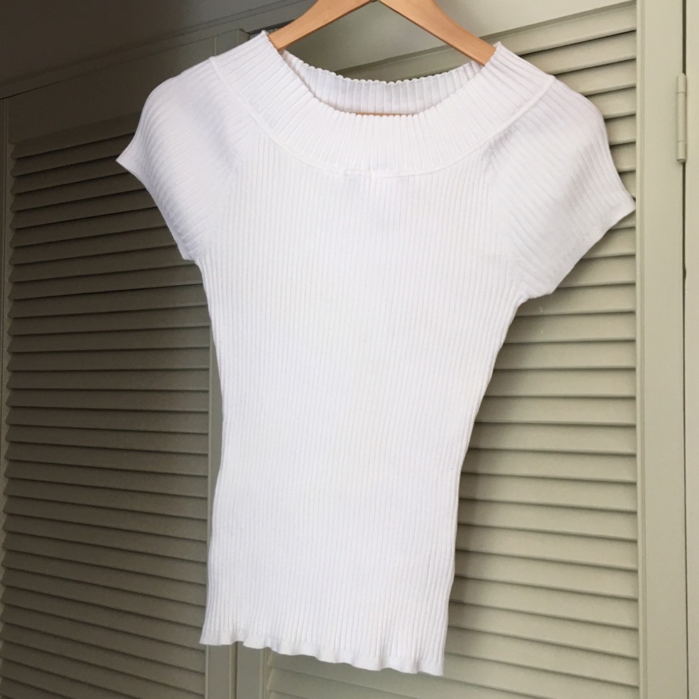 Events Cream Rib Knit Boat Neck S/S Top NWOT Size L - Picture 1 of 12